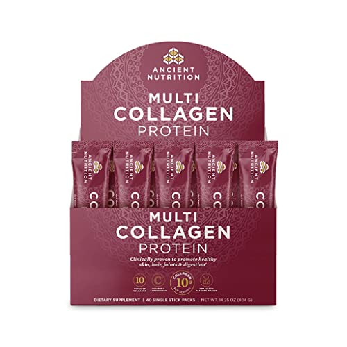 Ancient Nutrition Collagen Powder Protein, Unflavored Multi Collagen Powder Packets with Vitamin C, Pack of 40