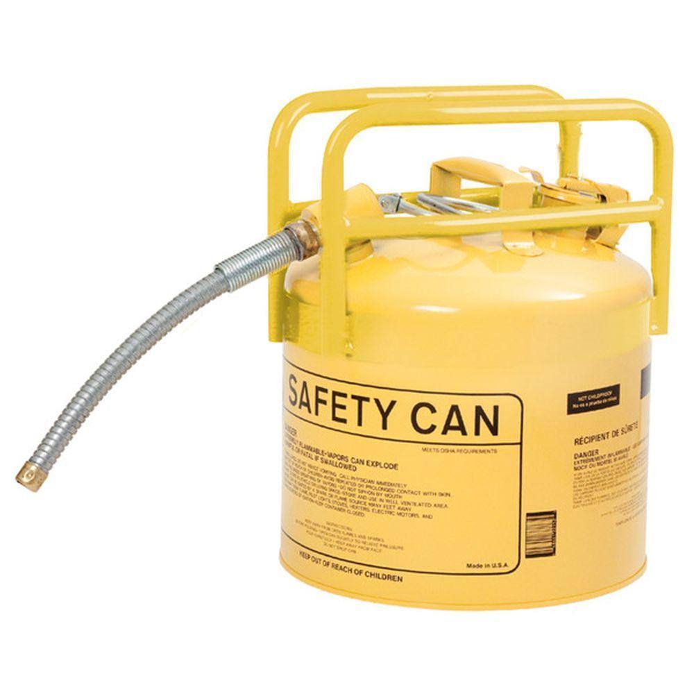 Eagle 1215SX5Y 5 Gallon Yellow Galvanized Steel Type II Style Safety Can w/5/8x22 Flexible Hose