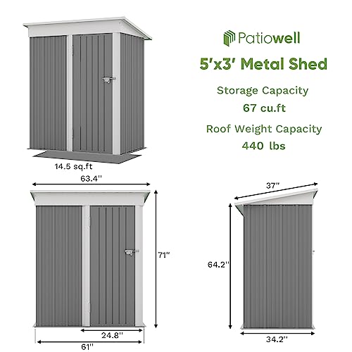 Patiowell 5x3 FT Outdoor Storage Shed, Tool Shed with Sloping Roof and Lockable Door, Metal Shed for Backyard Garden Patio Lawn, Brown