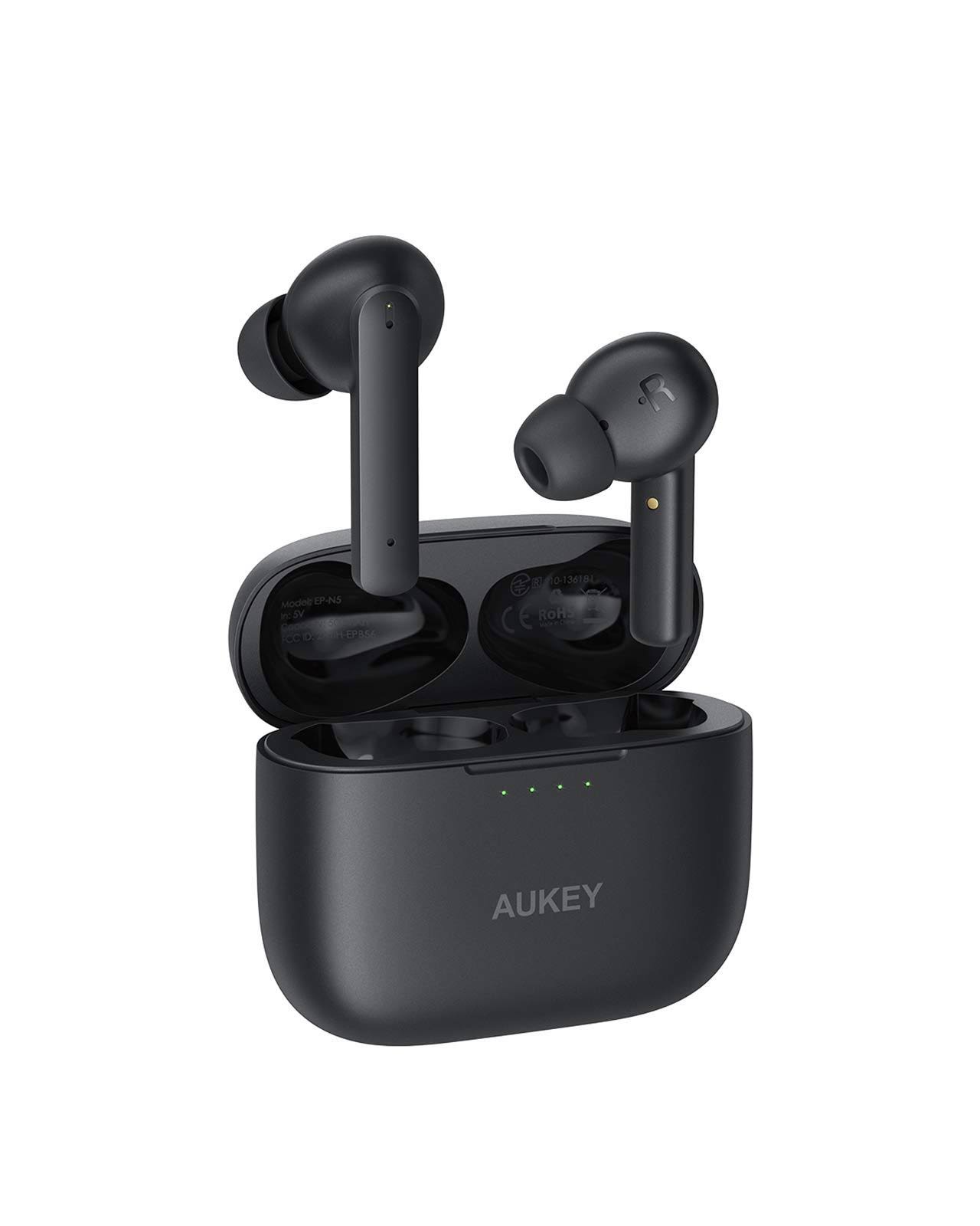 Aukey True Wireless Earbuds Active Noise Cancelling Bluetooth 5, with 4 Built-in