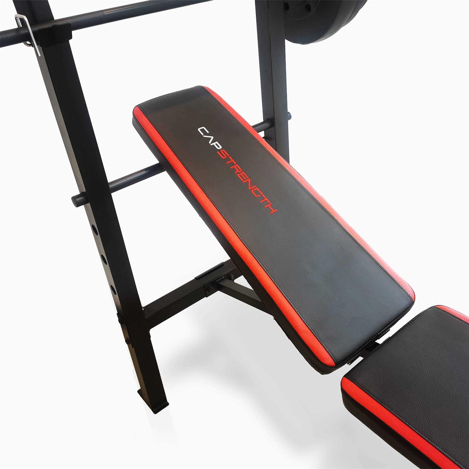CAP Strength Adjustable Standard Combo Weight Bench with Rack and Leg Extension and 90 lb. Vinyl Weight Set - Sports Supplies Online Store