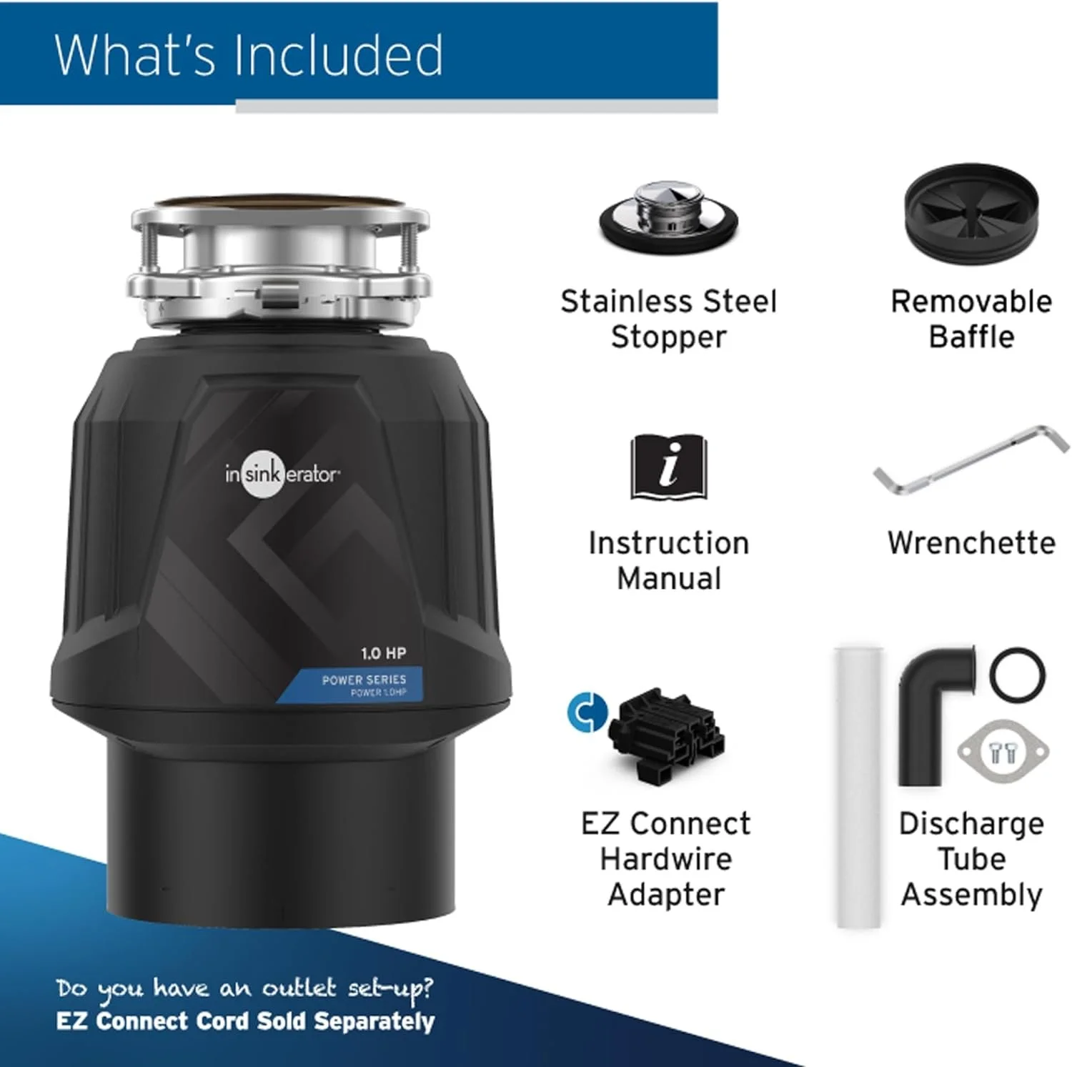 InSinkErator Power 1HP, 1 HP Garbage Disposal, Power Series EZ Connect Continuous Feed Food Waste Disposer
