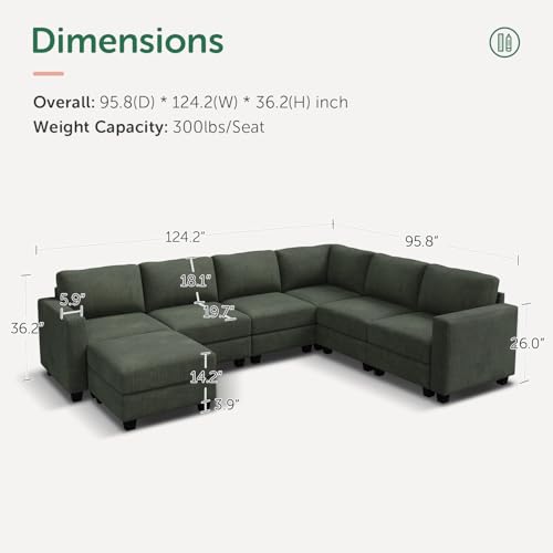 HONBAY Corduroy Modular Sectional Couch with Storage L-Shaped Sectional Couches for Living Room 6 Seater Modular Sofa, Dark Gray