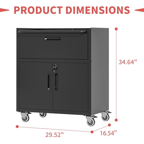 Mobile Tool Storage Cabinet with Wheels,Heavy Duty Rolling Tool Cabinets for Garage,Metal Storage Cabinets with 4 Drawer and 1 Locking Doors