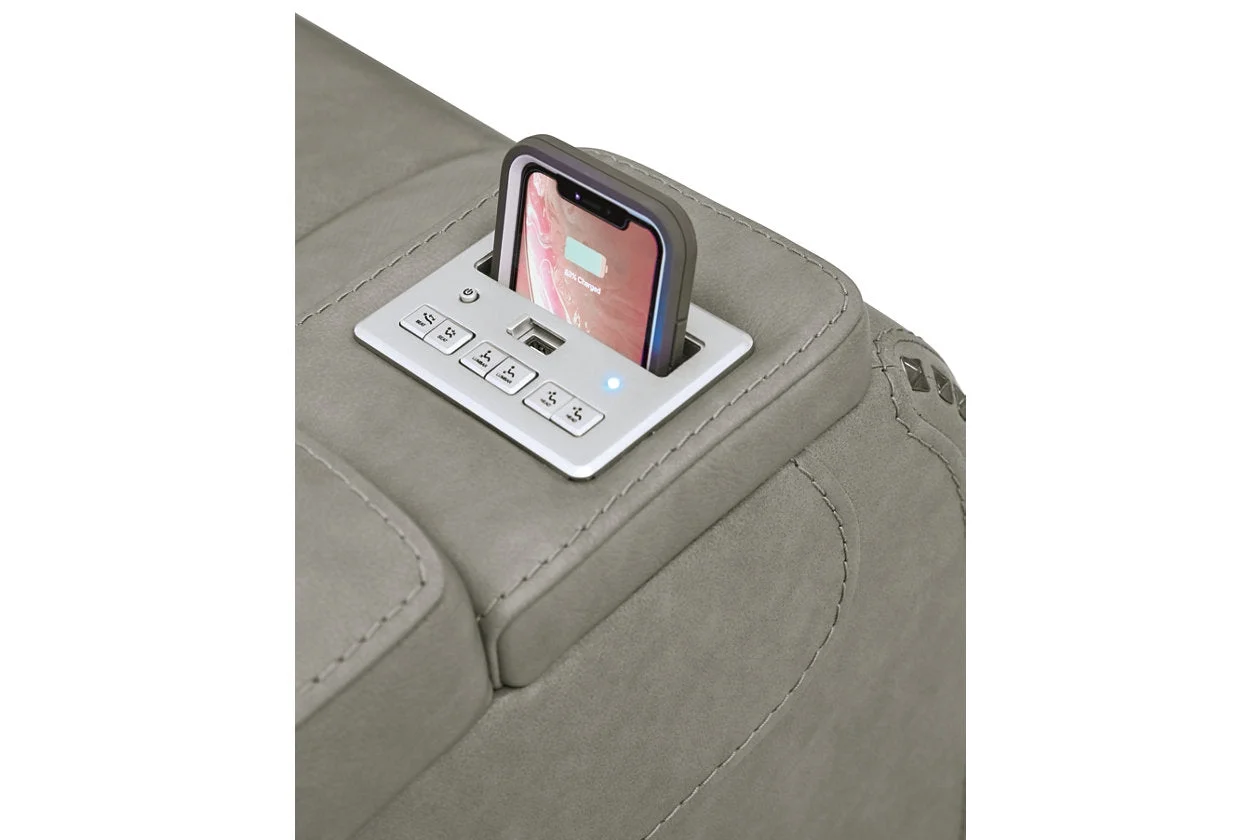 Signature Design by Ashley The Man-Den Leather Power Recliner in Gray