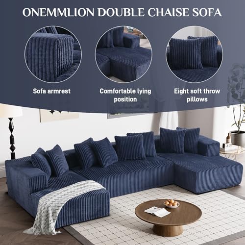 131" Modular Sectional Sofa Cloud Couch, Corduroy Memory Foam Black Sectional Couches for Living Room, Modern Deep Seat Boneless Sofa