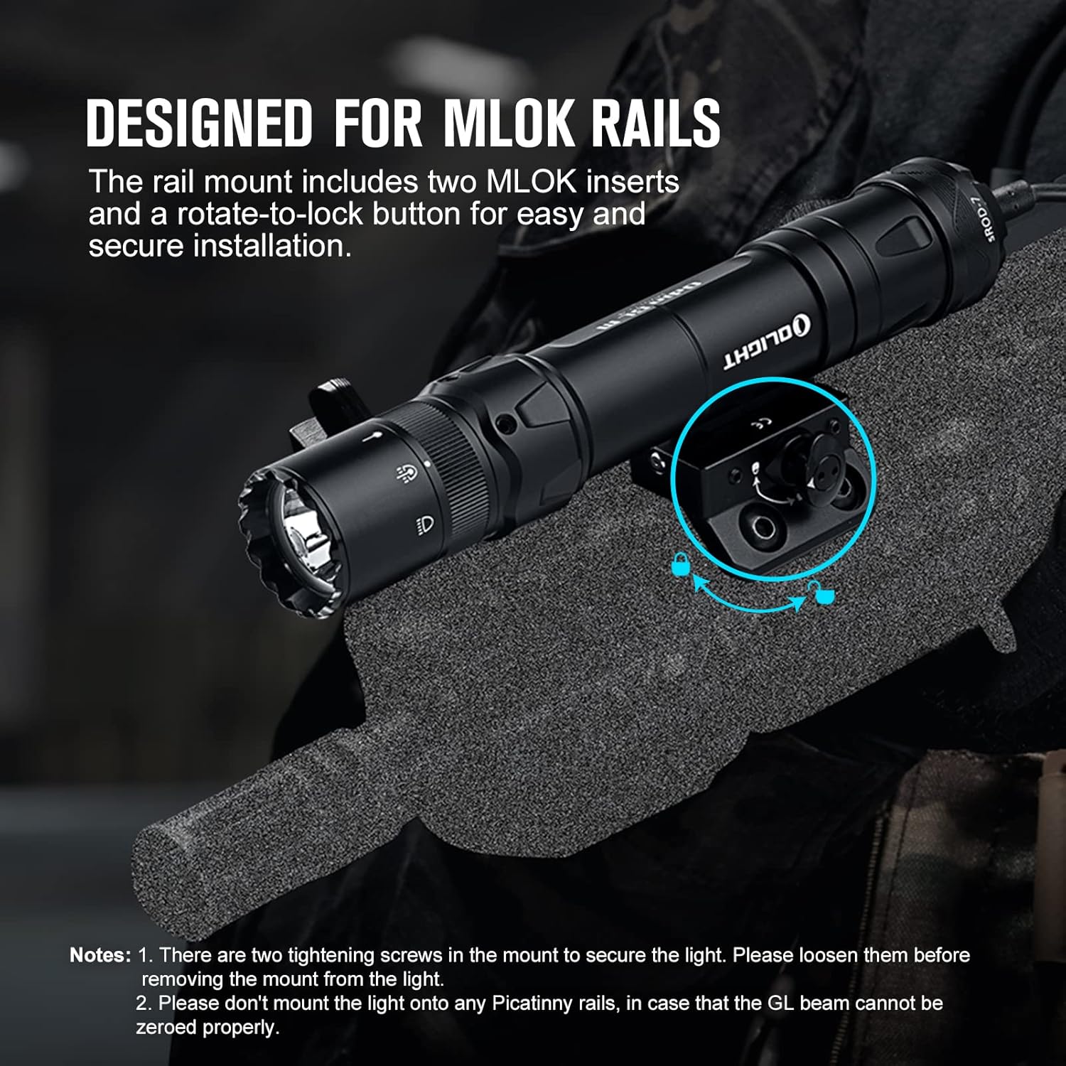 OLIGHT Odin GL M 1500 Lumens MLOK Mount Rechargeable Tactical Flashlight with Green Beam and White LED Combo