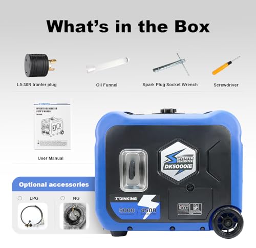 DK 5000W Gas Inverter Generator, Electric Start, 120V 240V Full Power Output, Dual or Tri-fuel Conversion Possible, Wheel & Handle Kit
