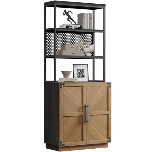 SICOTAS Book Shelf Bookcases with Storage - 75.3” Tall Book Shelves Case 5 Tier Large Modern Bookshelf Case with Door