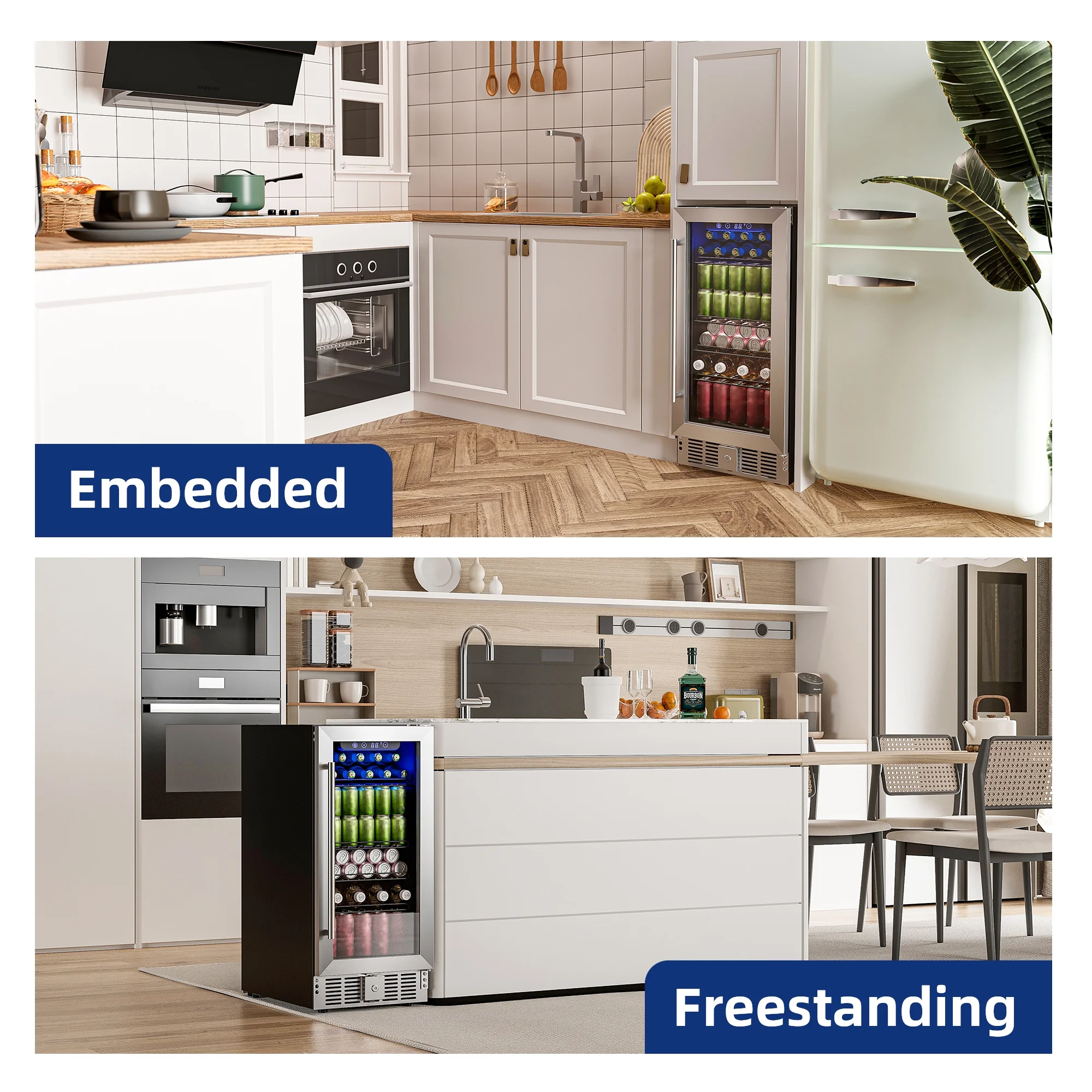 Simzlife 15" Beverage Cooler, 32 Bottle Wine Fridge with Glass Door, Under Counter Built-in or Freestanding, 24.3 in W, 33.7 in H