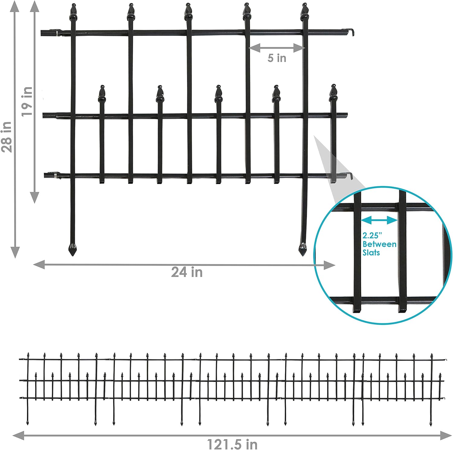 Sunnydaze 5-Piece Cambridge Decorative Metal Garden Fence Panel Set - Steel Border Garden and Landscape Fencing - 24-Inch Wide x 28-Inch Tall Each