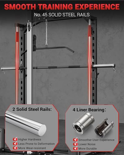 Smith Machine Home Gym with Barbell Bar, Cable System, Lat Pulldown Attachments, Safety Spotter Arms, J Hooks, Landmine