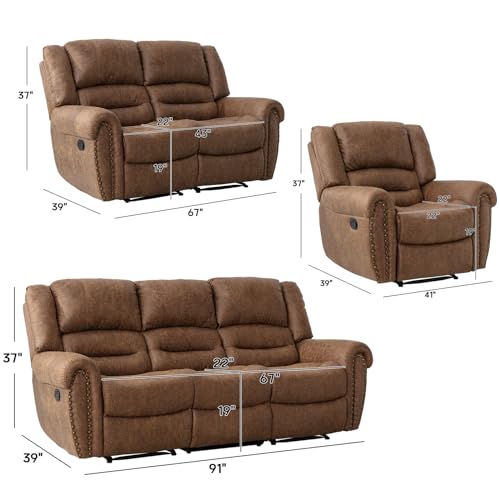 CANMOV Manual Recliner Sofa Set,2 Pieces Sofa Furniture Set for Living Room