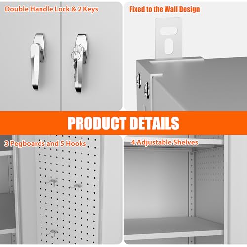 Aobabo 71" H×32" W×16" D Metal Storage Cabinet with Wheels, Garage Steel Storage Cabinet with 5 Adjustable Shelves and 4 Hooks for Home Office