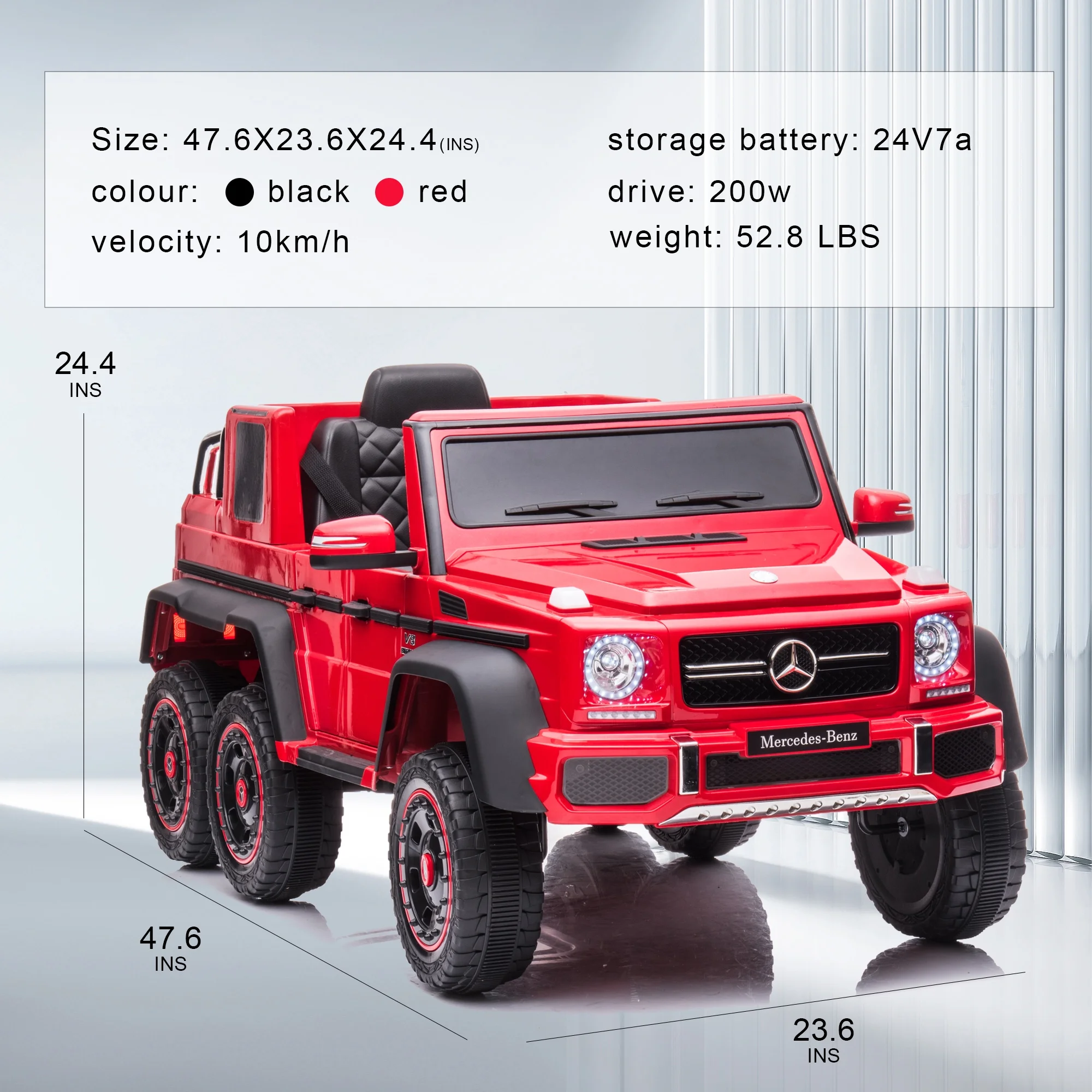 Licensed Mercedes Benz G63 24V Ride On Cars, 200W Powerful Motors Electric Truck with Remote Control, MP3 Player, Soft Seat, 6 Wheels Drive