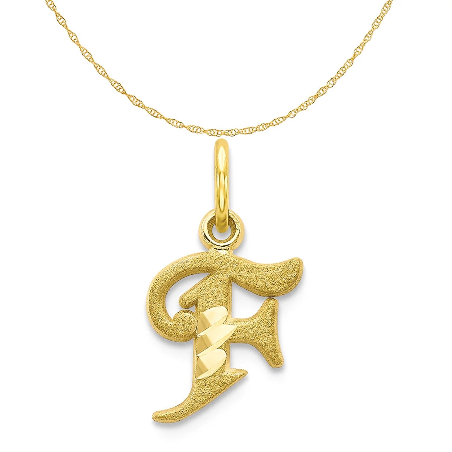 Carat in Karats 10K Yellow Gold Initial F Pendant Charm With 10K Yellow Gold Lightweight Rope Chain Necklace 20''