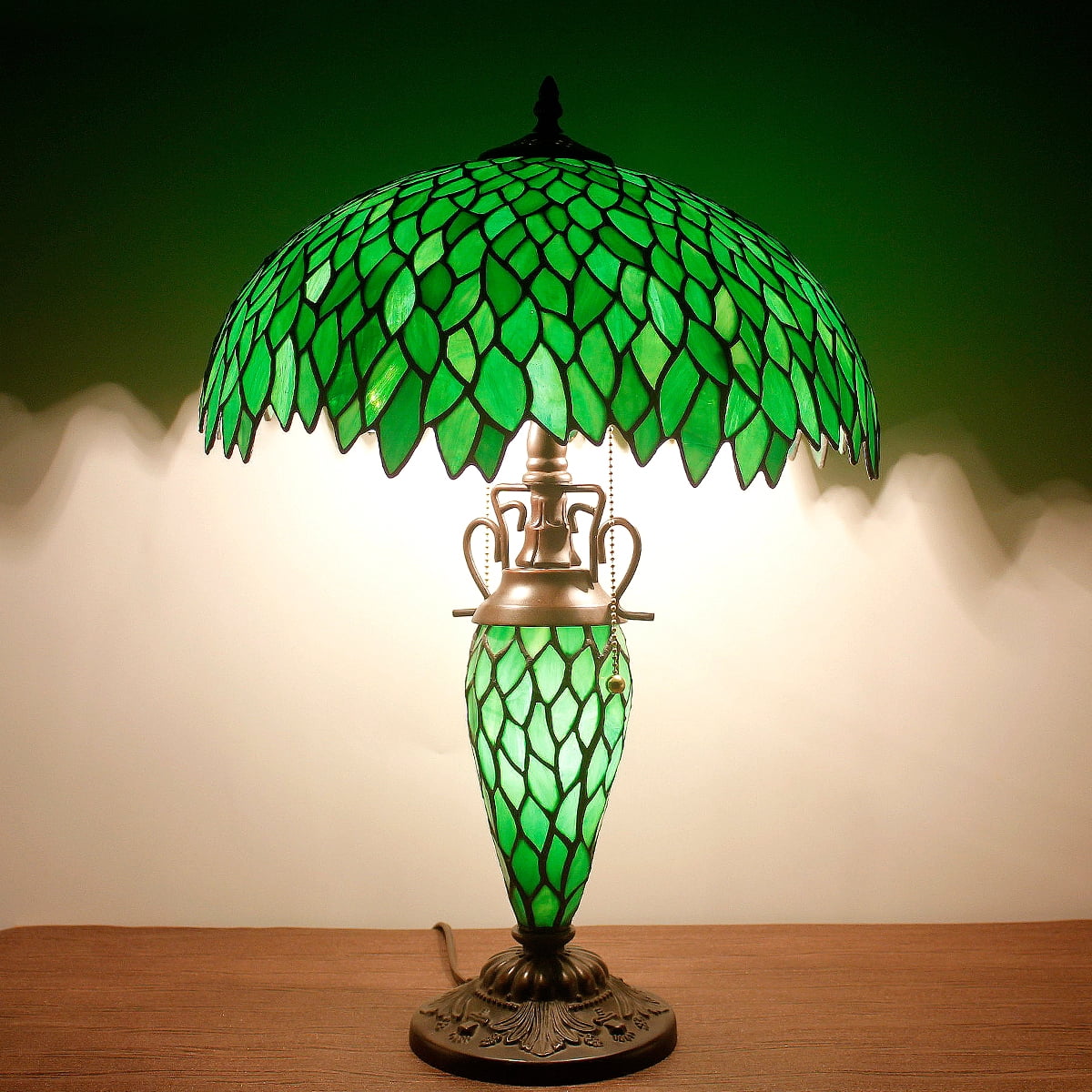 Tiffany Style Table Lamp W16H24 Inch Tall Green Stained Glass Wisteria Lampshade Antique Night Light Base S523  LAMPS Lover Living Room Bedroom