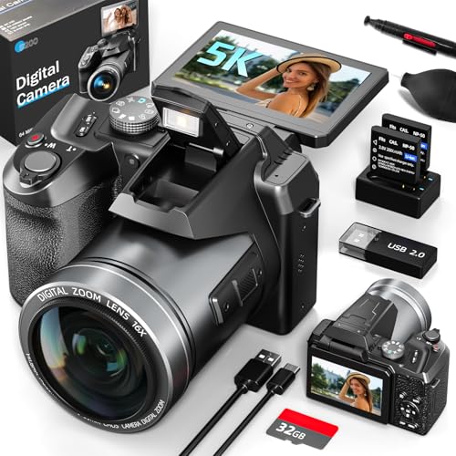 64MP Professional Digital Camera for Photography Autofocus, 5K Vlogging Camera for YouTube