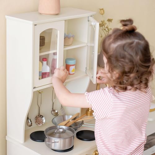Tiny Land Play Kitchen for Kids with Enhanced Storage – Modern Toddler Kitchen Playset with Stove, Sink & Accessories, Organized Wooden Toy Kitchen