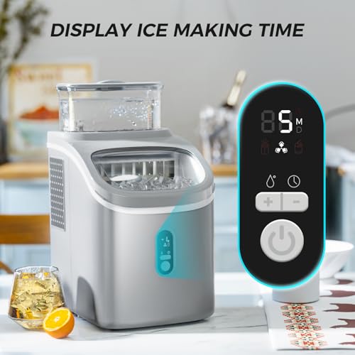 Kismile Ice Maker Countertop, Portable Ice Cube Maker Machine with 1.5L Detachable Water Tank, 33Lbs/Day, 16Pcs/5Mins, 24H Timer