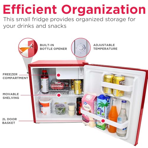 Frigidaire EFR176 Retro Compact Fridge with Chiller Mini Refrigerator with Built-in Bottle Opener for Office, Bedroom, Dorm Room or Cabin