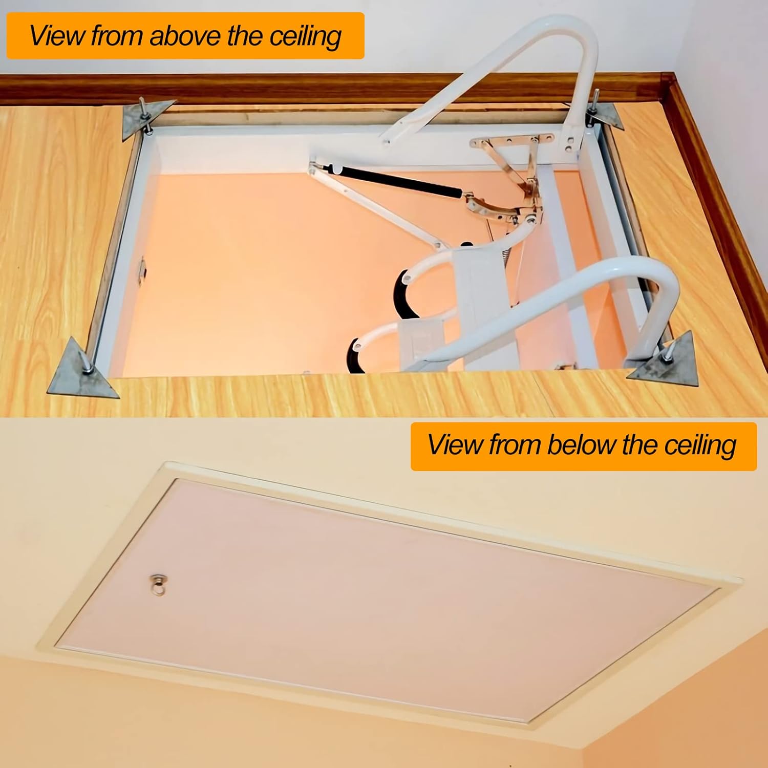 TECHTONGDA Attic Ladder 12 Steps Pull Down Attic Stairs, Folding Ladder Extension Loft Stair, Ceiling Mounted Retractable Loft Ladder