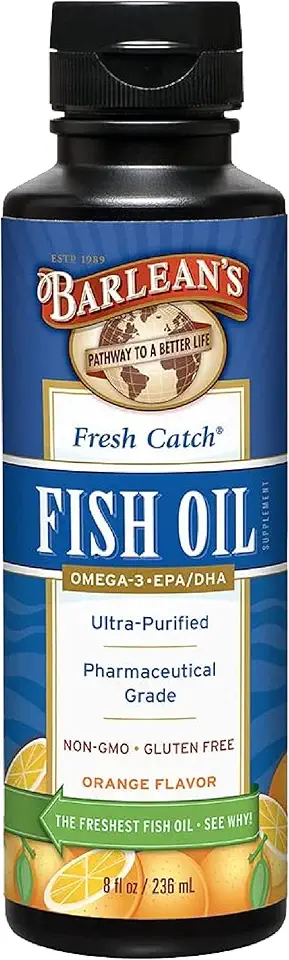 Barlean's Omega 3 Fish Oil Supplement, Liquid EPA and DHA Fatty Acid Supplements Support, High Potency Orange Flavored, 8 oz - Kansas Nuitrition