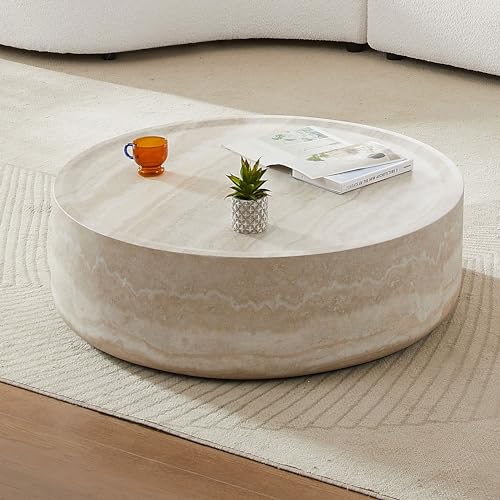 JUSTONE 15.75 ''Round Coffee Table, Accent End Table for Living Room Office Apartment, Modern Minimalist Side Table with Faux Marble Pattern