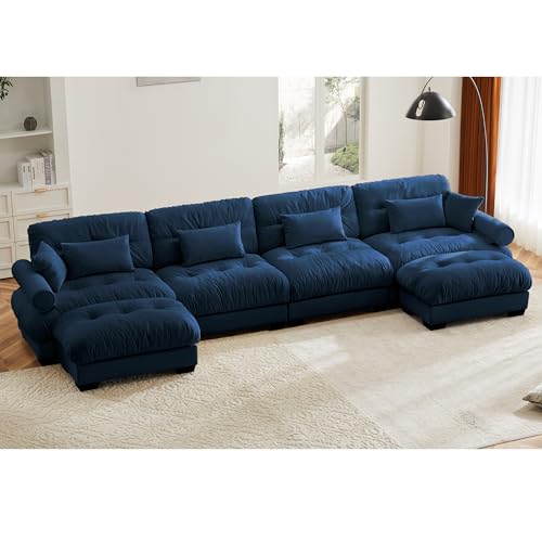 130" Modular Sectional Sofa,Velvet Upholstered Couches for Living Room,3 Seater Green Sofa Couch with Movable Ottoman