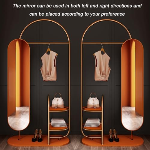 Full Length Mirror with Stand Floor-Standing Bedroom Coat Rack with Rotating Dressing Mirror Integrated Italian-Style Coat Rack at The Door Vertical