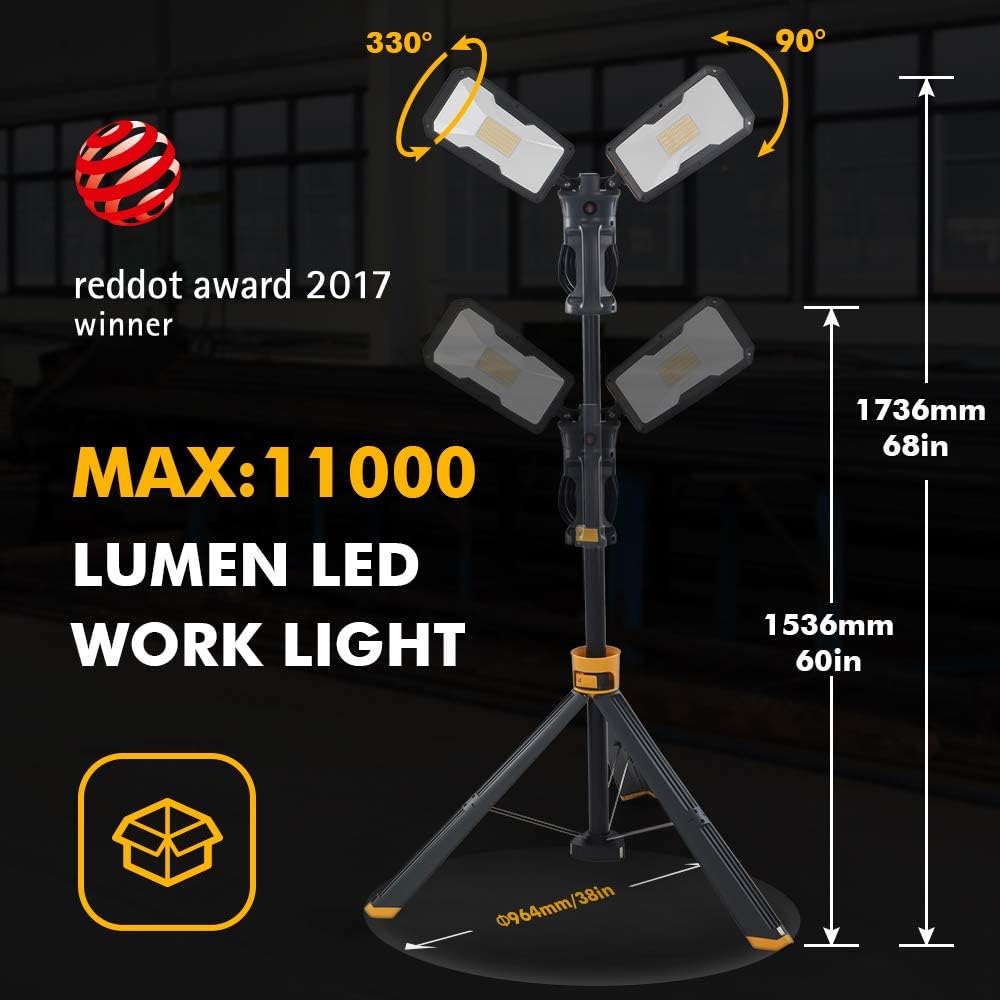 【Upgraded】LUTEC 6290Max 11000 Lumen 92W Dimmable LED Work Light with Telescoping Tripod