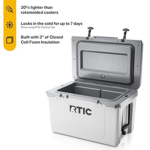 RTIC Ultra-Light 52 quart Hard Cooler Insulated Portable Ice Chest Box for Beach, Drink, Beverage, Camping, Picnic, Fishing, Boat, Barbecue