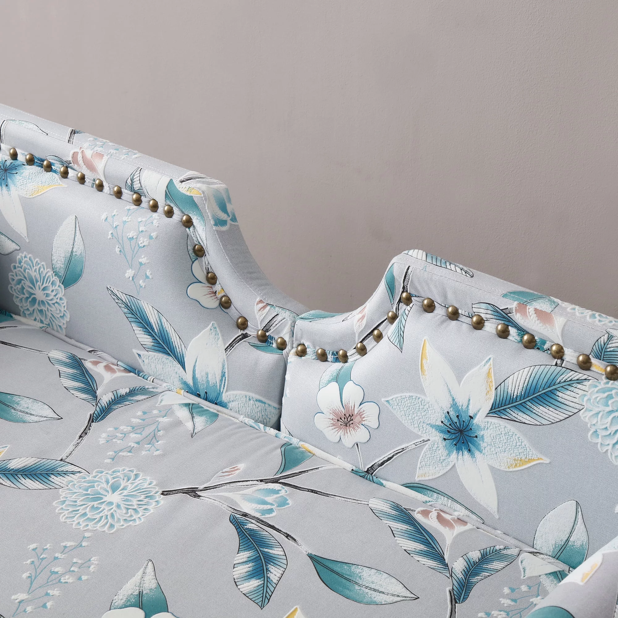 Modern Velvet Upholstered Loveseat Sofa, End of Bed Bench Settee with Nailhead Trim Arms Removable Cushion Metal Legs
