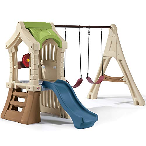 Step2 Play Up Gym Set for Kids, Outdoor Swing Set, Backyard Slide, Swings, Playhouse, & Crawl Space, Two Tier, Easy Set Up