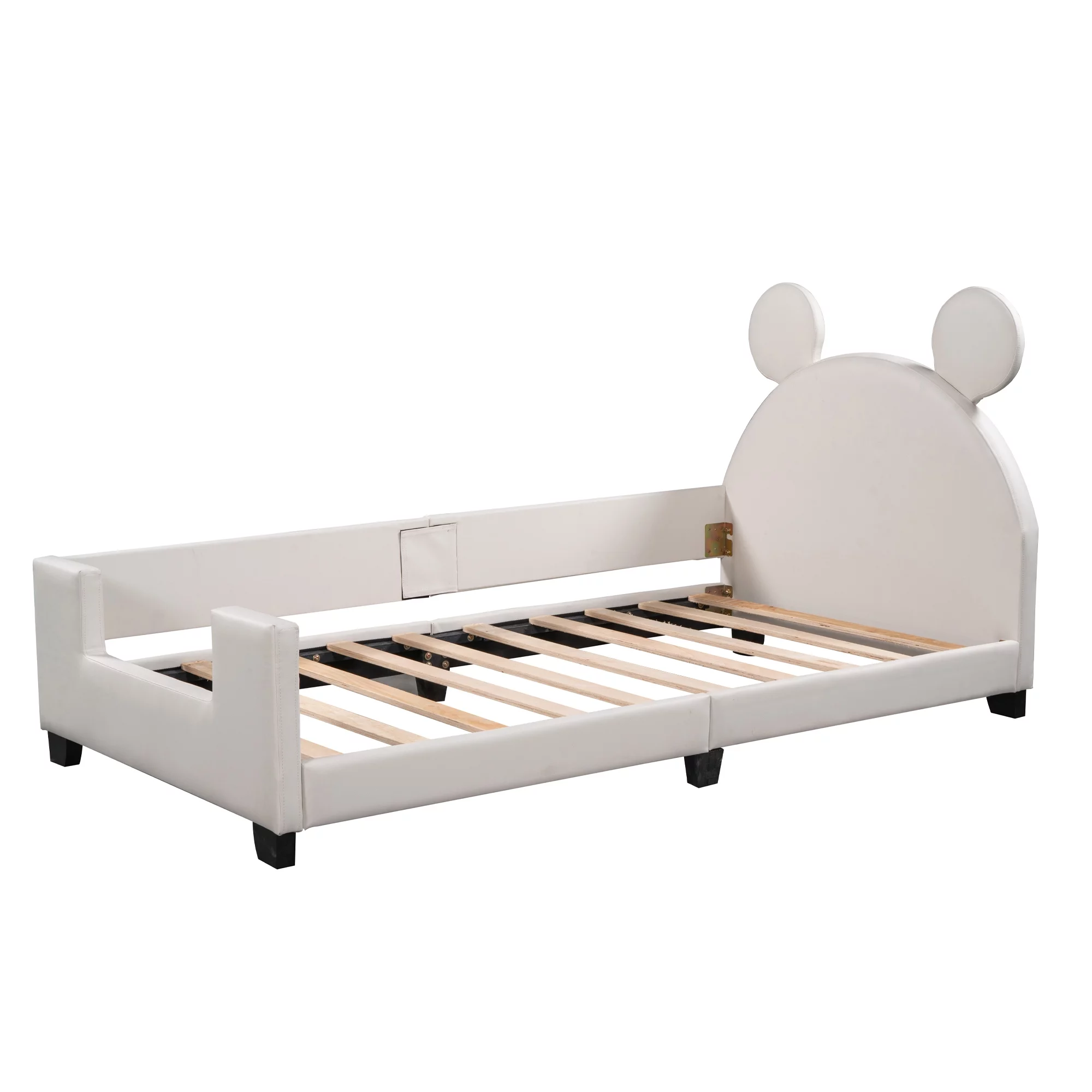 Euroco Mickey Mouse Shaped Twin Size Upholstery Daybed with Headboard for Kids Bedroom, White