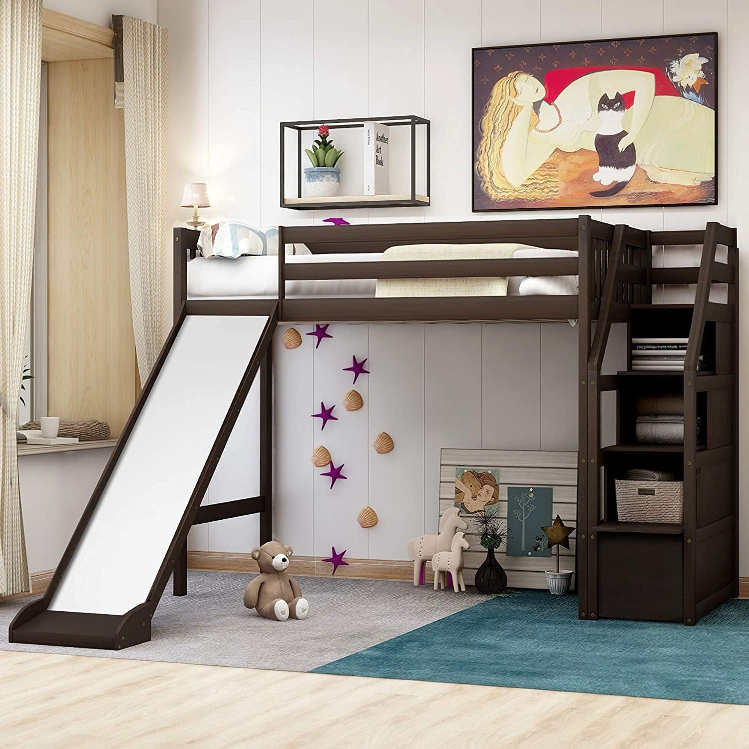 COODENKEY Twin Over Full Bunk Bed with Safety Guardrails & Ladder,Can be Separated,No Box Spring Needed, Perfect for Kids Bedroom, 78.7×55.9×62.3