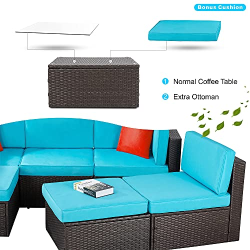 Vongrasig 6 Pieces Outdoor Patio Furniture Set, PE Wicker Rattan Sectional Sofa Patio Conversation Sets with Coffee Table for Garden, Backyard