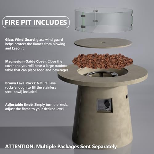 COSIEST Outdoor Propane Concrete Fire Pit Table w Imitation Stone Surface 32-inch Round Fire Table, CSA Certified, 40,000 BTU Stainless Steel Burner