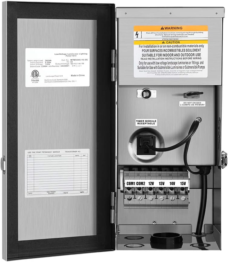 DEWENWILS 200W Multi-Tap Low Voltage Transformer, 120V AC to 12V/13V/14V/15V AC,Stainlees Steel Shield