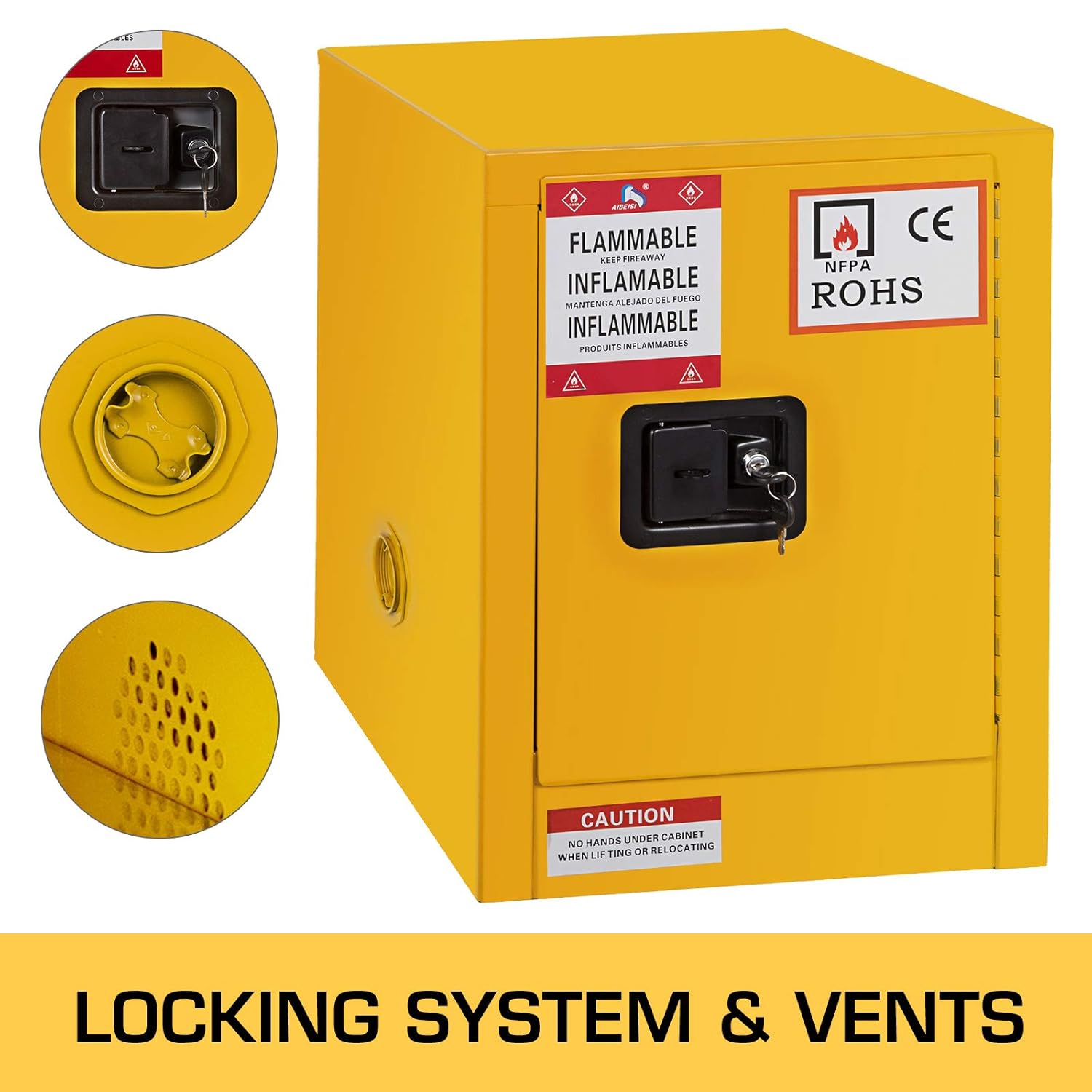Mophorn Flammable Cabinet 18 x 18 x 35, Galvanized Steel Safety Cabinet, Adjustable Shelf Flammable Storage Cabinet