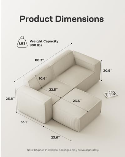 Marsail 142" Oversized Deep U Shaped Modular Sofa, Corduroy Cloud Couches with Deep Seats and High-Back Design