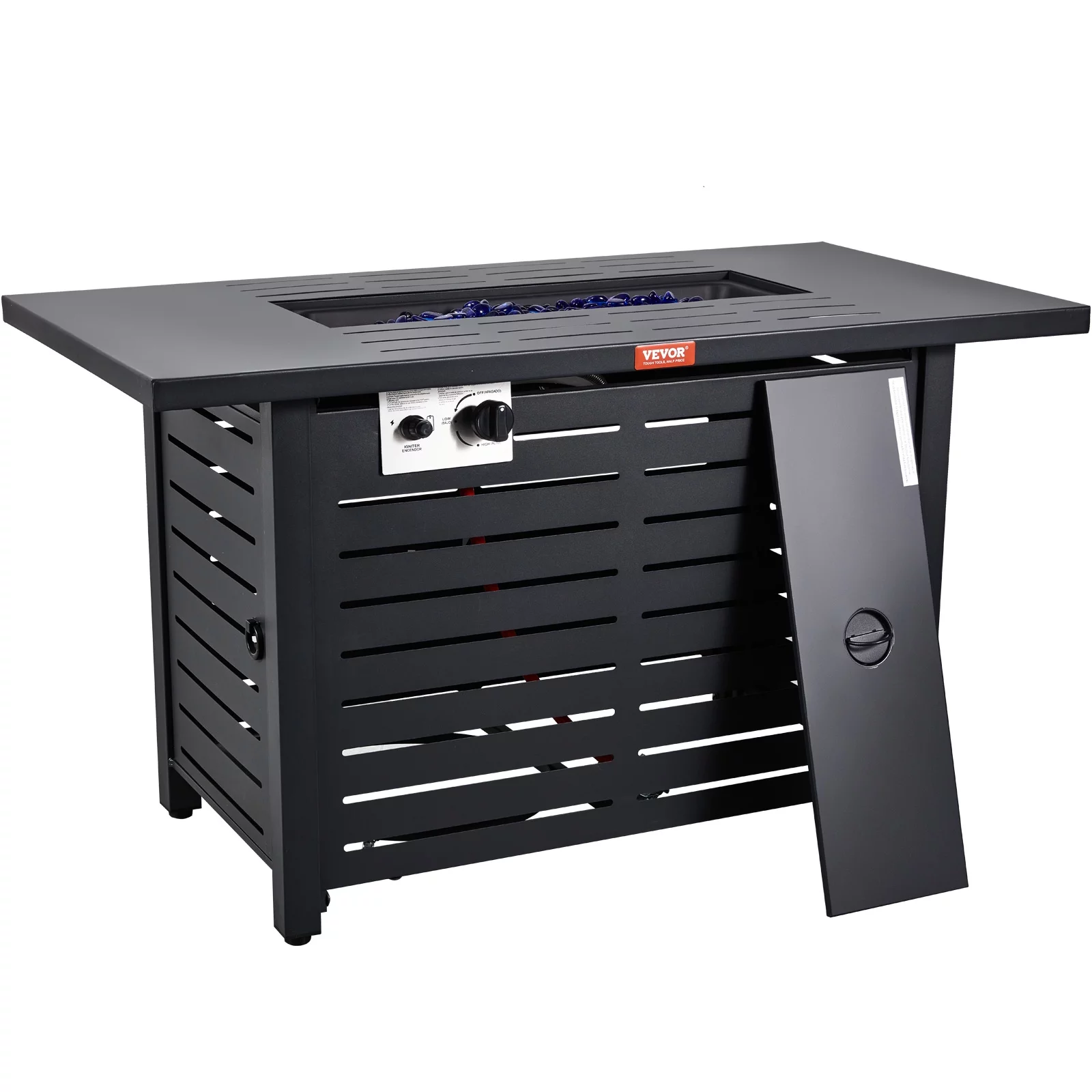 BENTISM 43" Outdoor Propane Gas Fire Pit Table 50000 BTU w/ Glass Tabletop & lid
