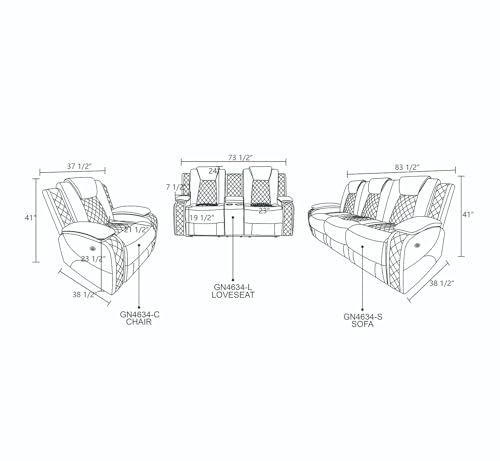 White Breathing Leather 3-Piece Living Room Recliner Sofa Set for Living Room/House/Bedroom/Office/Apartment (White,GN4634(C+L+S))
