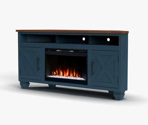 Realcozy Liberty Farmhouse Corner TV Stand Entertainment Center with Fireplace, 64 inches, Accommodates TVs up to 70 inches, Fully Assembled