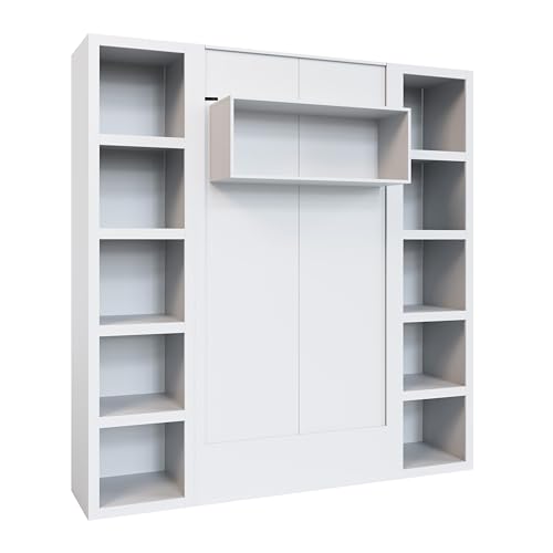 Oakland Living Easy-Lift Queen Murphy Wall Bed in Brown Wood Grain with Two Bookshelves