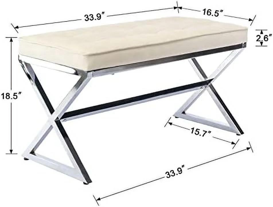YZboomLife PU Leather Upholstered Entryway Bench Tufted Padded Bench with Metal X Legs for Bedroom End of Bed/Under Window/Living Room/Hallway/Foyer
