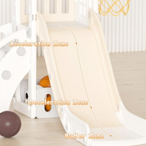 XJD 5 in 1 Toddler Slide, Kids Slide for Toddlers Age 1-3, Outdoor Indoor Playset for Toddlers with Basketball Hoop and Ball