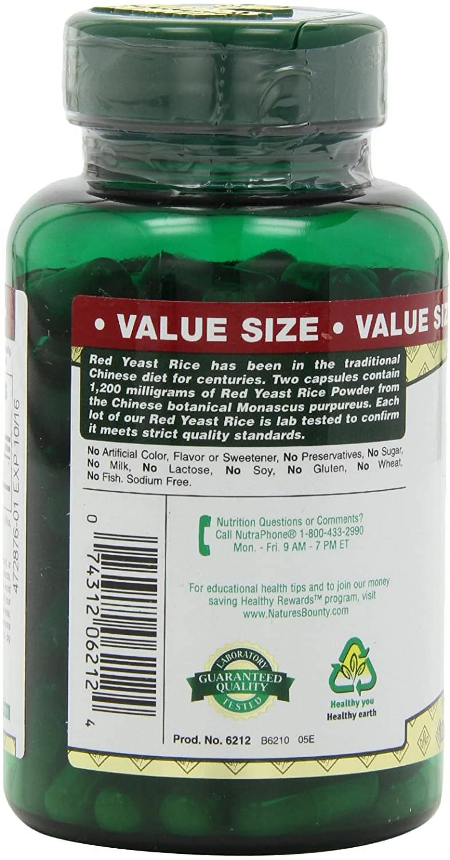 Nature's Bounty Red Yeast Rice 600mg 120 Capsules (Pack of 6)