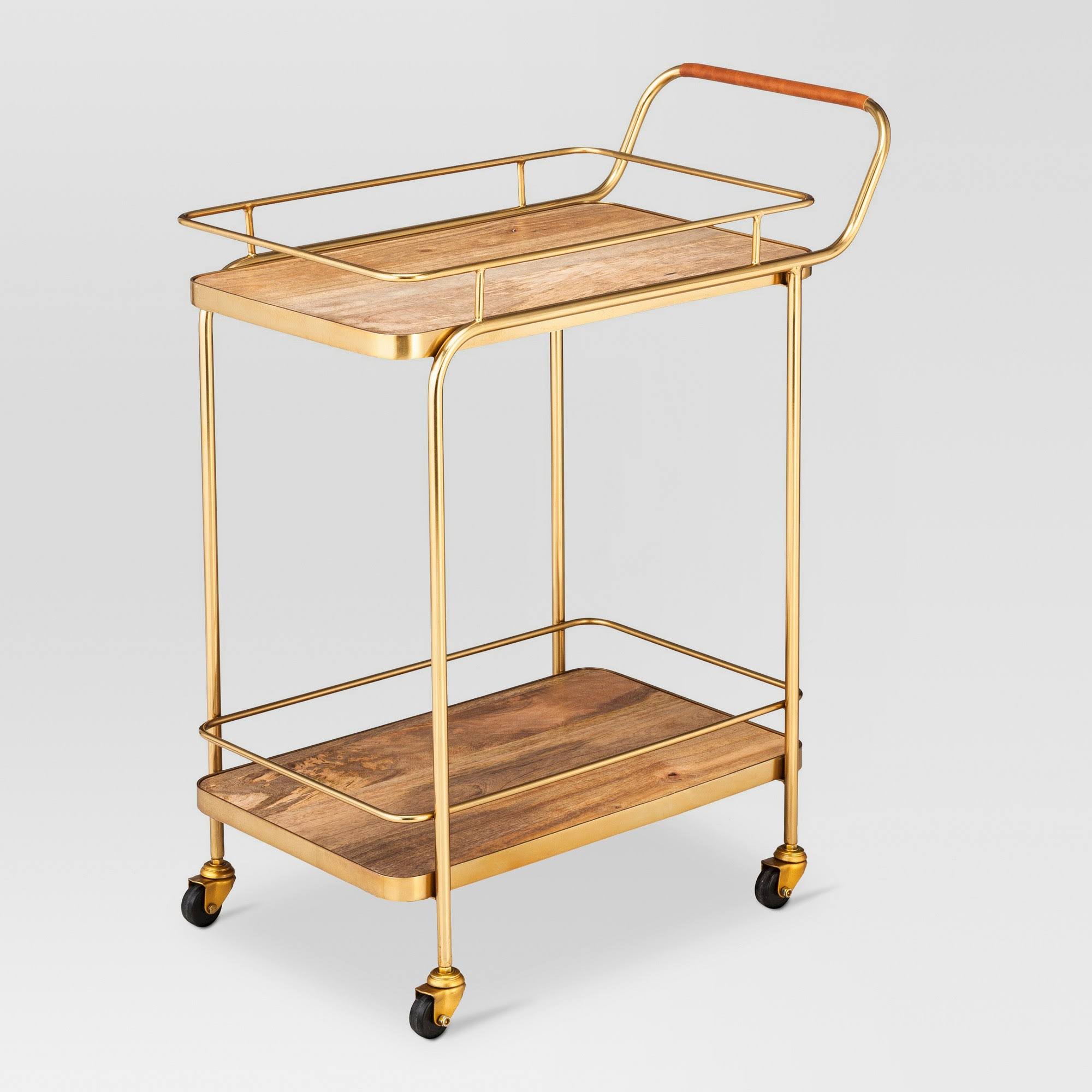 Metal, Wood, and Leather Bar Cart - Gold - Threshold