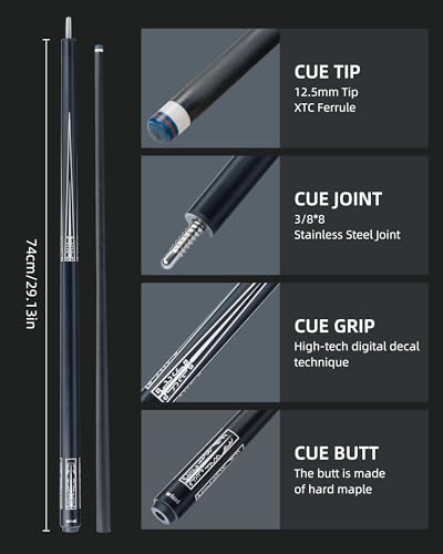 CRICAL Carbon Fiber Pool Cue Stick 58" Billiard Cue Sticks Professional Low Deflection Pool Sticks with 3/8 * 8 Pin Joint and 12.5mm Tip